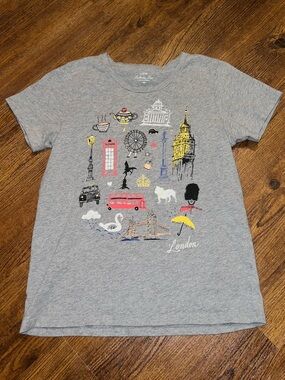 J. Crew Gray Collectors Tee London Graphic Short Sleeve Cotton Shirt Size M